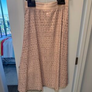Alice and Olivia laser cut faux leather pink midi skirt 6 $550